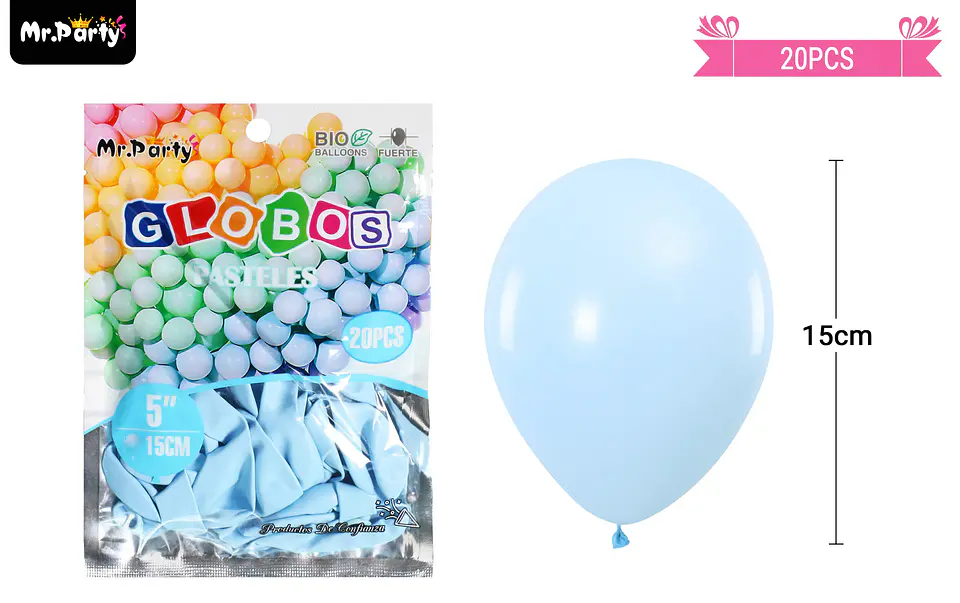 Globos de látex color pastel celeste 15cm 20pcs 2