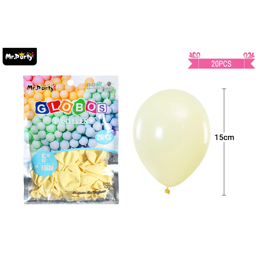 Globos de látex color pastel amarillo 15cm 20pcs