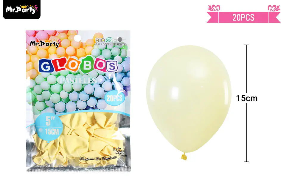 Globos de látex color pastel amarillo 15cm 20pcs 2