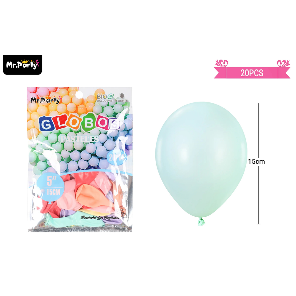 Globos de látex color pastel colores surtidos 15cm 20pcs