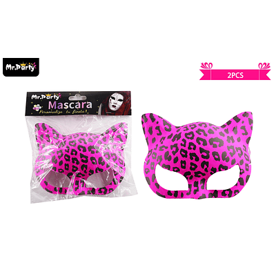 Antifaz de gato con estampado fuscia de leopardo