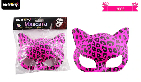 Antifaz de gato con estampado fucsia de leopardo 12pcs