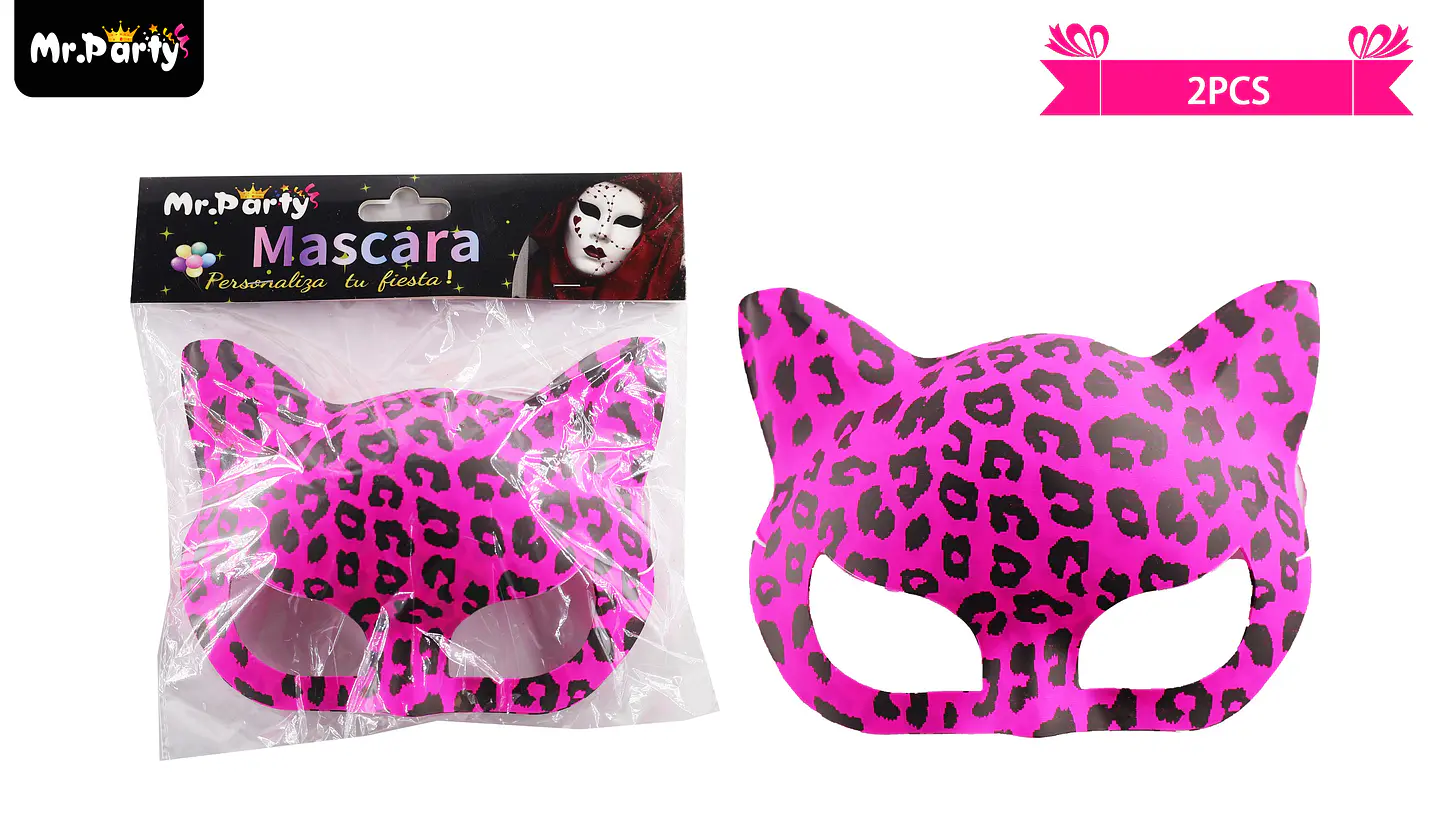 Antifaz de gato con estampado fucsia de leopardo 12pcs 1