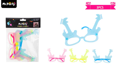 Lentes cotillón guitarra fluor colores surtidos 3pcs