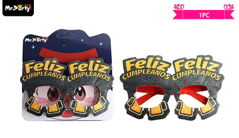 Lentes cotillón feliz cumpleaños con schop