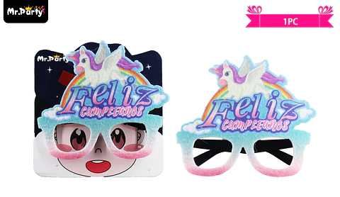 Lentes cotillón feliz cumpleaños con unicornio