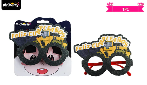 Lentes cotillón feliz cumpleaños con excavadora