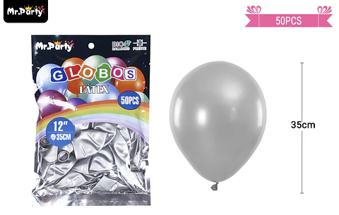 Globos de látex perlado plateado 35cm 50pcs