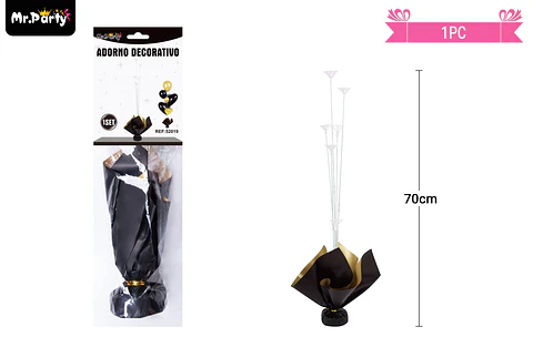Soporte para globos color negro y dorado con varillas 70cm