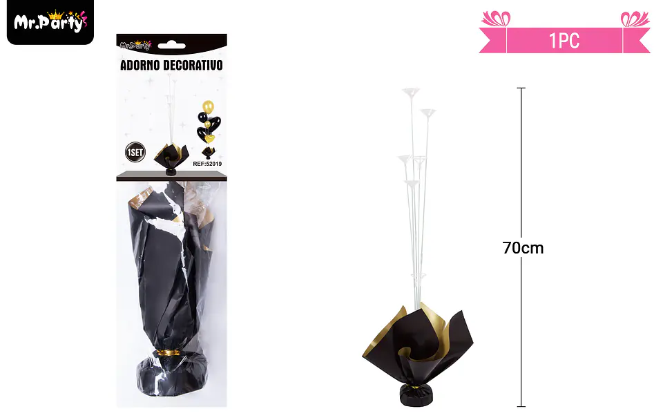 Soporte para globos color negro y dorado con varillas 70cm 1