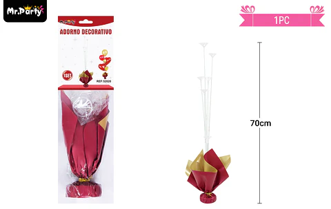 Soporte para globos color rojo y dorado con varillas 70cm