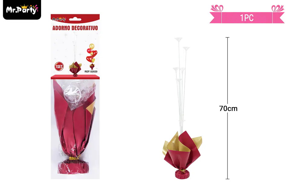 Soporte para globos color rojo y dorado con varillas 70cm 1