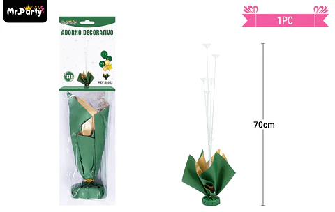 Soporte para globos color verde y dorado con varillas 70cm