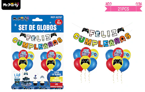 Set de globos látex y guirnalda con juego 21pcs