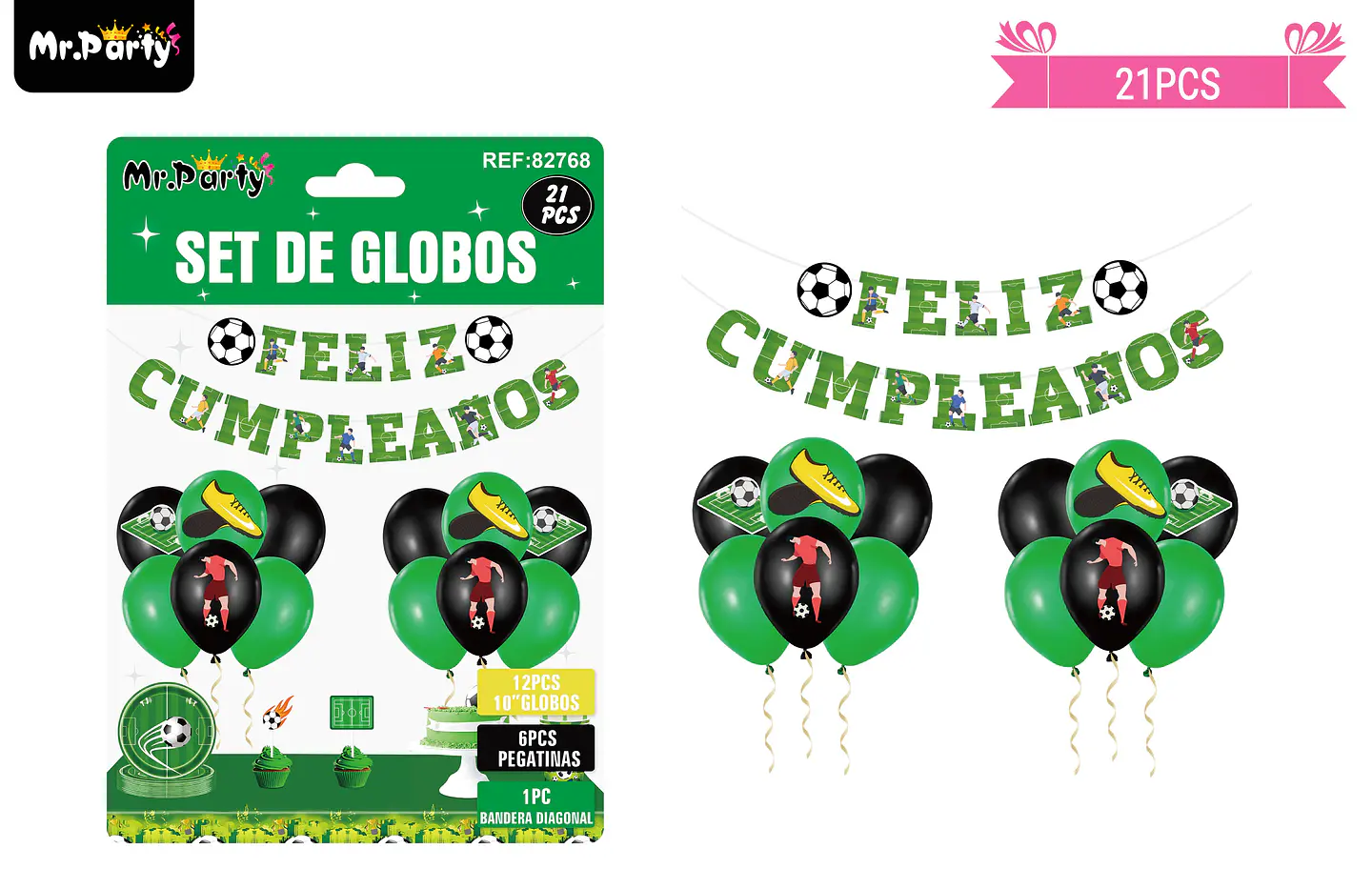 Set de globos látex y guirnalda con fútbol 21pcs 1