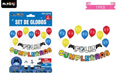 Set de globos látex y guirnalda con juego 10pcs