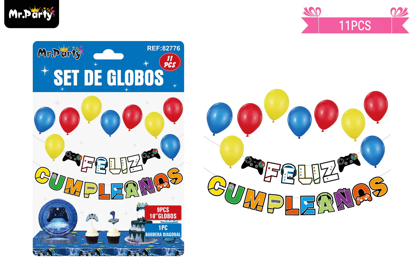 Set de globos látex y guirnalda con juego 10pcs 1