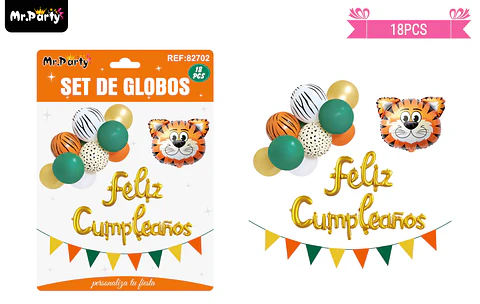 Set de globos y banderines con tigre 18pcs 