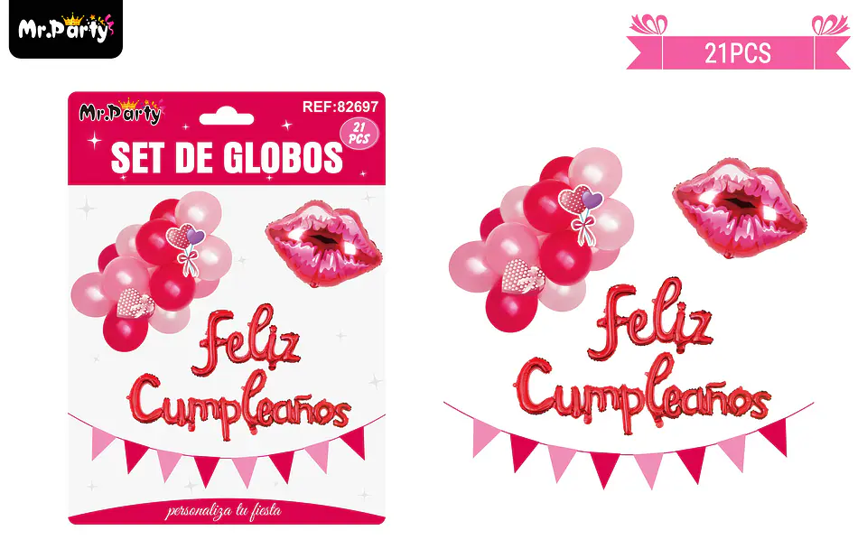Set de globos y banderines con beso 21pcs  1