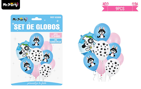 Set globos de látex con perritos 9pcs