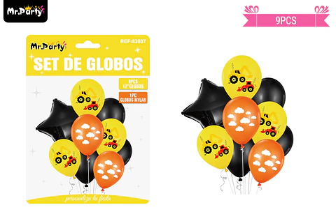 Set globos de látex con excavadora 9pcs
