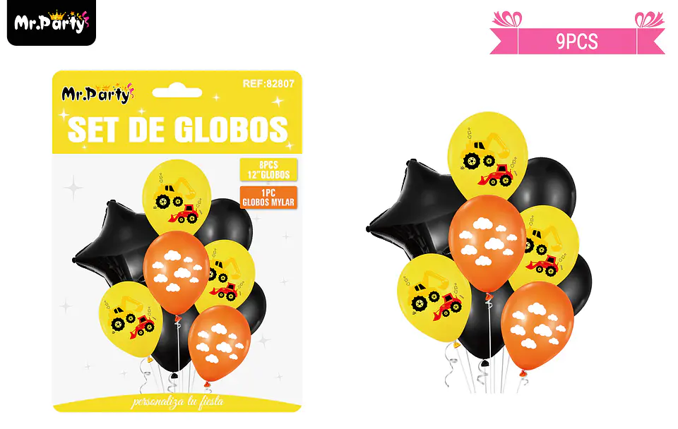 Set globos de látex con excavadora 9pcs 1