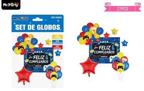 Set de globos látex con fondo de juego 27pcs