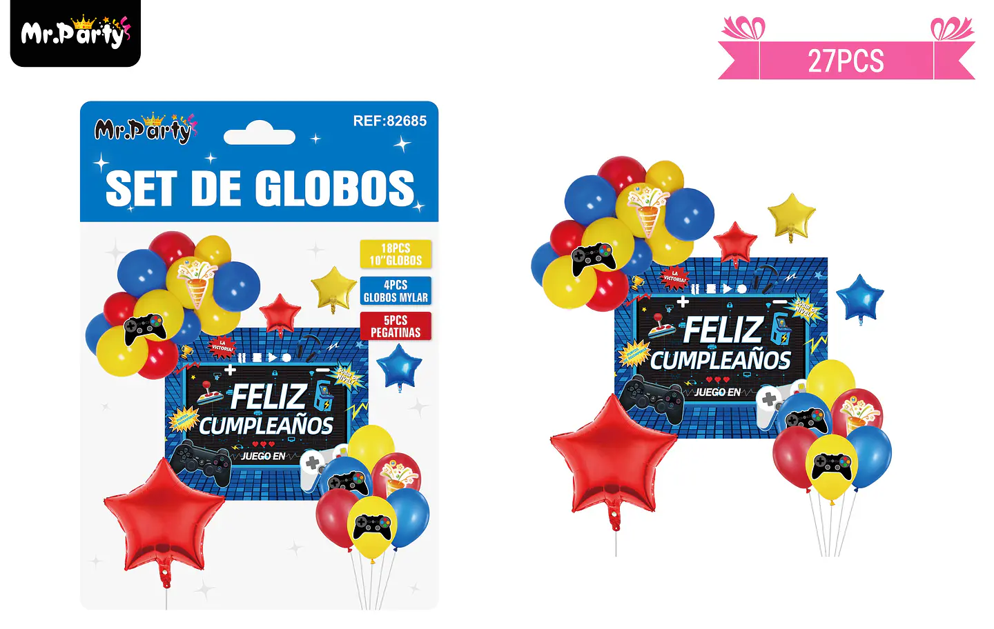 Set de globos látex con fondo de juego 27pcs 1