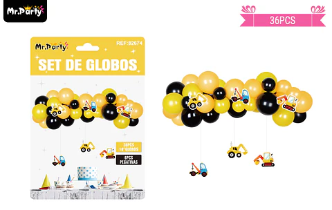 Arco de globos látex con colgantes de excavadora 36pcs