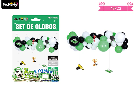 Arco de globos látex con colgantes de fútbol 48pcs
