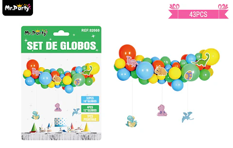 Arco de globos látex con colgantes de dinosaurios 43pcs