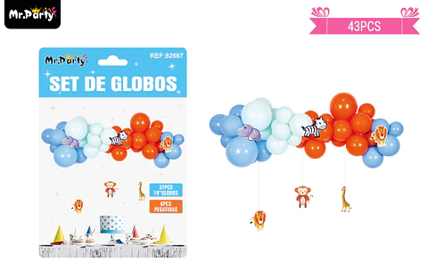 Arco de globos látex con colgantes de animales 43pcs