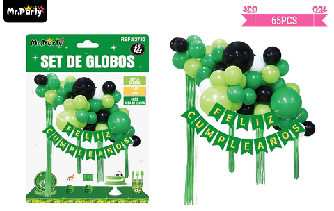 Arco de globos látex verde con borlas 65pcs