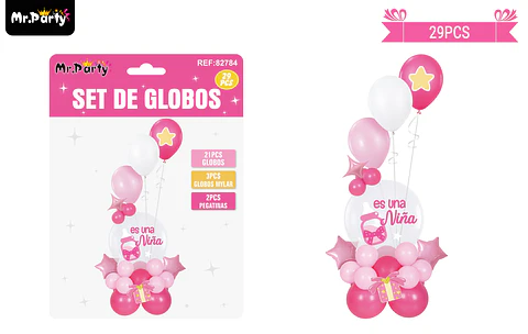 Set con globos burbujas baby shower rosa 29pcs