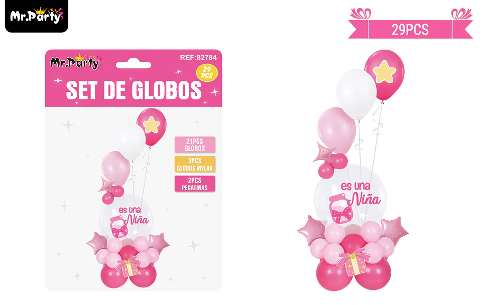 Set con globos burbujas baby shower rosa 29pcs 1