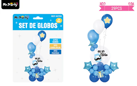 Set con globos burbujas baby shower azul 29pcs