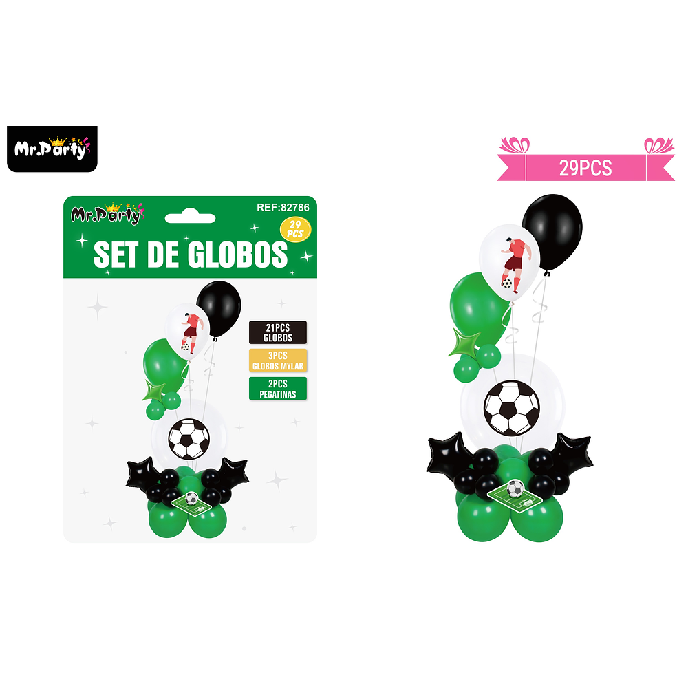 Set con globos burbujas de fútbol 29pcs