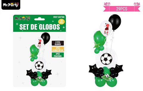 Set con globos burbujas de fútbol 29pcs