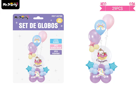 Set con globos burbujas de unicornio 29pcs