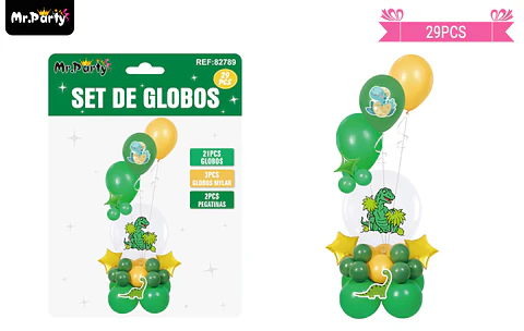 Set con globos burbujas de dinosaurio 29pcs