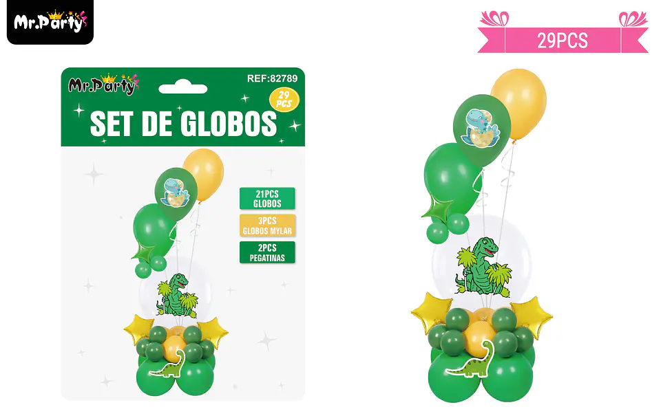 Set con globos burbujas de dinosaurio 29pcs 1