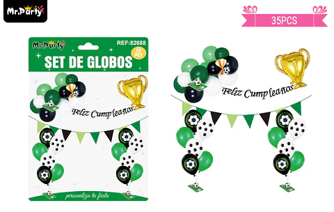 Set de globos látex y guirnalda con fútbol 35pcs