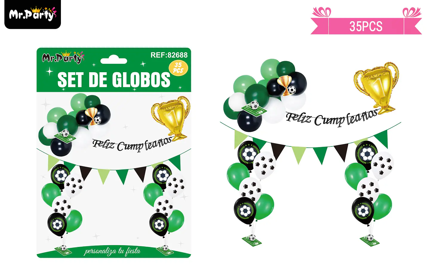 Set de globos látex y guirnalda con fútbol 35pcs 1