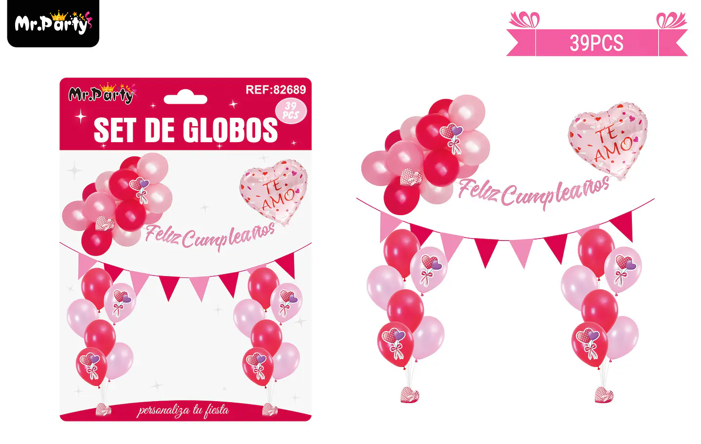 Set de globos látex y guirnalda con corazón 39pcs 1