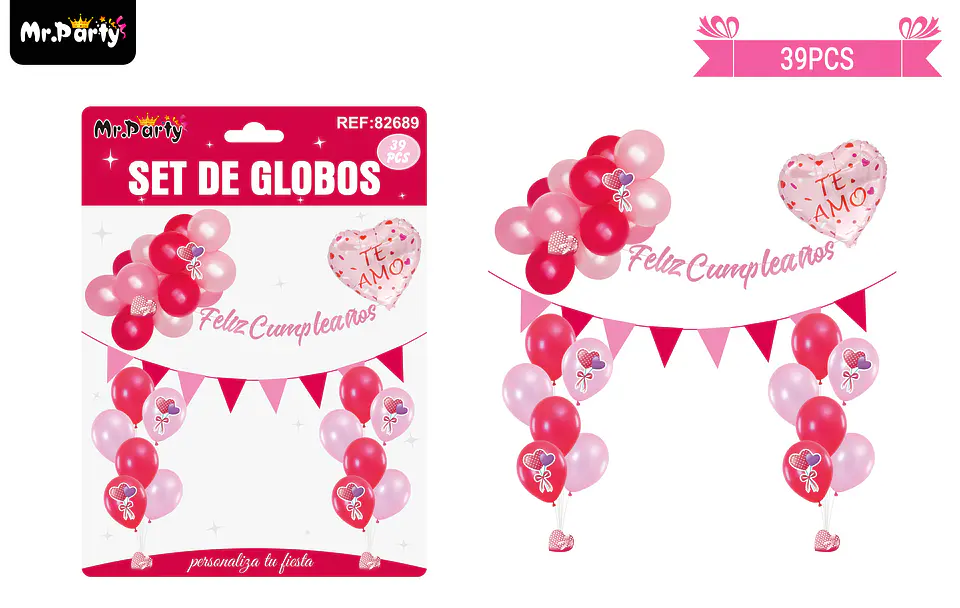 Set de globos látex y guirnalda con corazón 39pcs 1