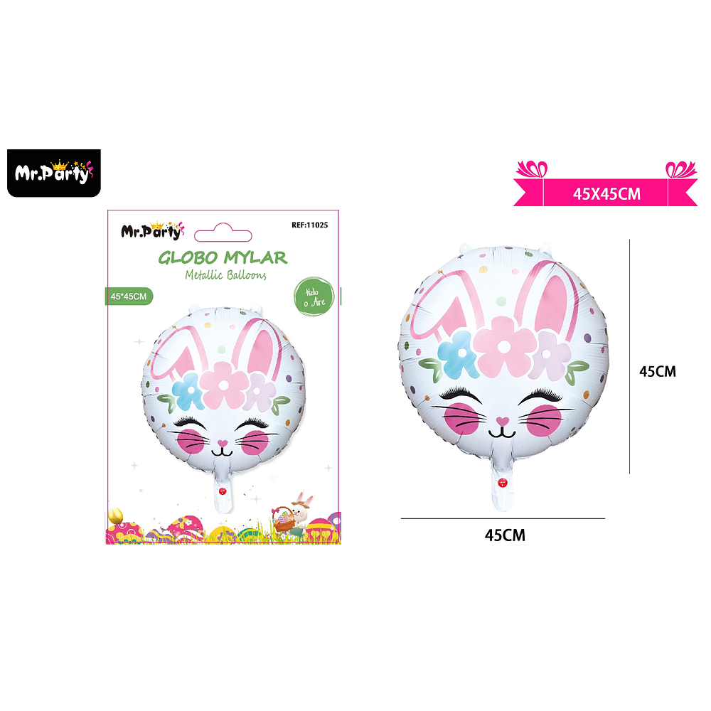 Globo metálico con orejas de conejo de pascua 45cm