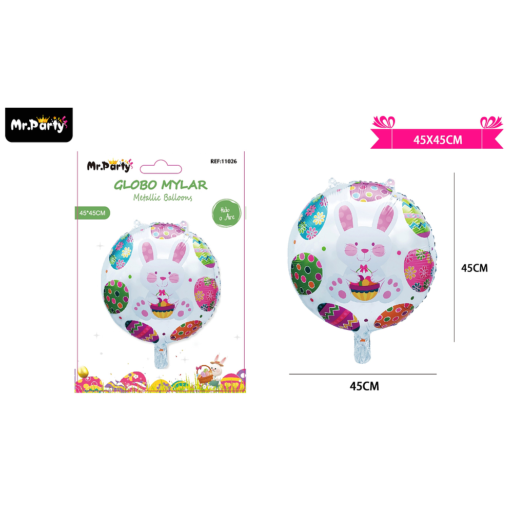 Globo metálico con conejo y huevitos de pascua 45cm