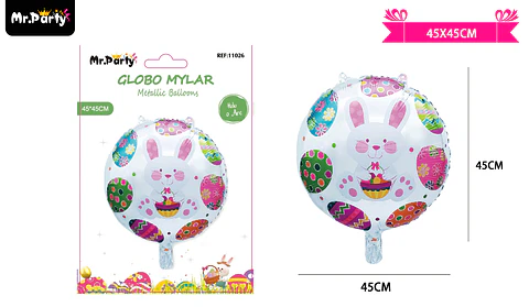 Globo metálico con conejo y huevitos de pascua 45cm