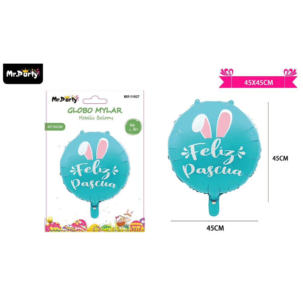 Globo metálico con orejas de conejo feliz pascua 45cm