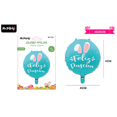 Globo metálico con orejas de conejo feliz pascua 45cm